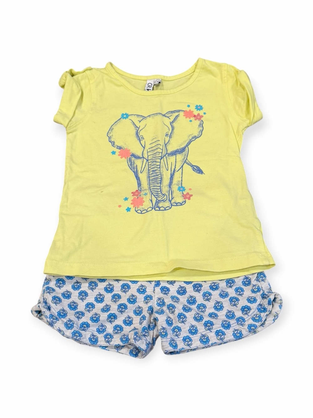 CR Kids, Girl’s Yellow Elephant Print Short Set, Size 3T